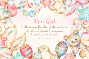 Baby Girl Teethers and Rattles Watercolor Illustrations