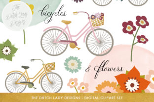 Bicycles Flowers Clipart Set - Illustrations