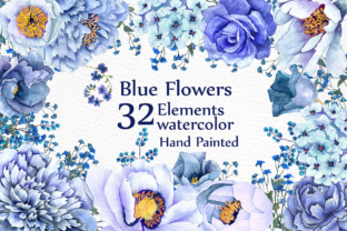 Blue Flowers Clipart Watercolor