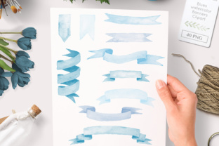 Blue Watercolor Banners Clipart Graphics