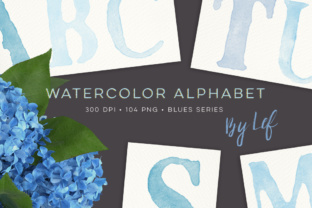 Blue Watercolour Clipart Alphabet 104 Files and Illustrations