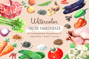 Fresh Ingredients in Watercolor Clip Art