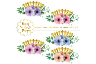 Gold Crowns Watercolor Flower Clipart and Illustrations