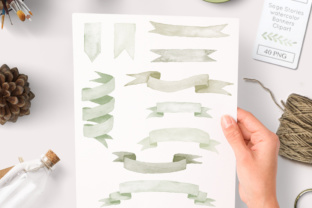 Green Watercolor Banners Illustrations