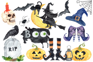 Halloween Clipart, Watercolor Halloween Illustrations