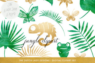 Jungle Clipart Set - Green Watercolor Gold