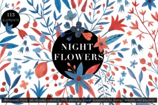 Night Flowers Watercolor Floral Set