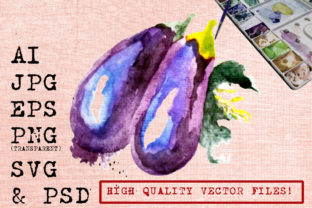 Purple Eggplants Watercolor Illustrations
