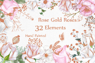 Rose Gold Watercolor Flowers Clipart for Illustrations
