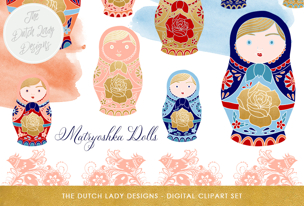 Russian Matryoshka Doll Clipart Set - Illustrations