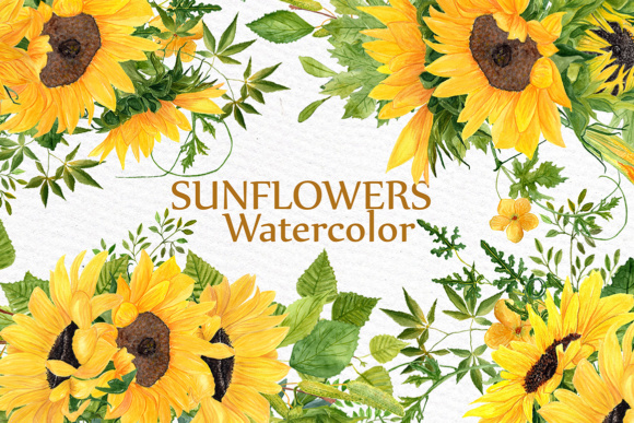 Sunflower Clipart Watercolor Wreath Illustrations
