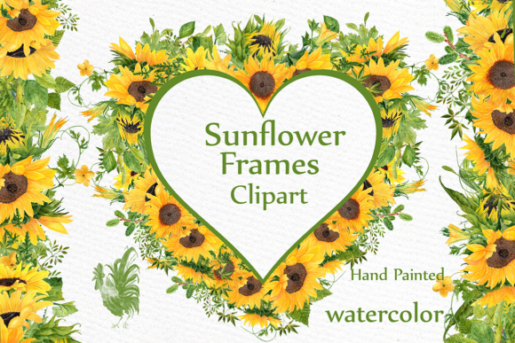 Sunflower Watercolor Frames Clipart and Illustrations