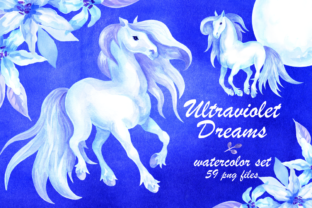 Ultraviolet Dreams Watercolor Horses and Flowers Illustrations