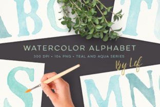 Watercolor Alphabet Graphics Clipart Teal and Aqua and Illustrations