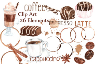 Watercolor Coffee Clipart, Sweets Clipart, Coffee Bean Clipart