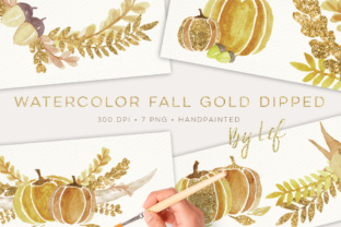 Watercolor Fall Gold Dipped Clipart with Illustrations