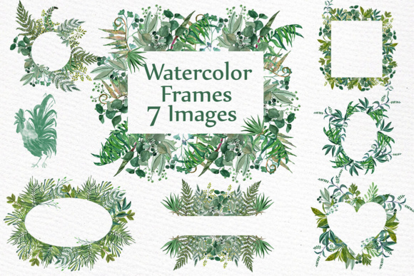 Watercolor Fern Frames Clipart Illustrations