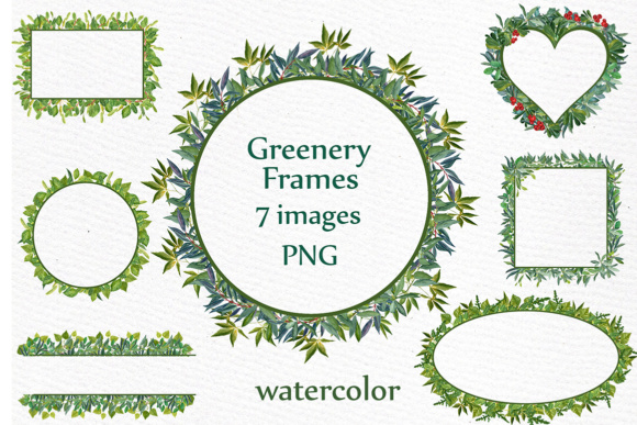 Watercolor Greenery Frames Clipart Illustrations