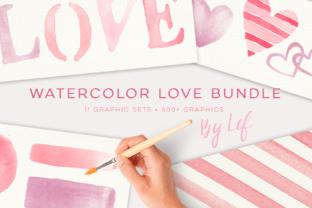 Watercolor Love and Hearts Bundle of Clip Art Graphics
