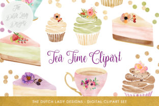 Watercolor Tea Time Clipart Set - Illustrations