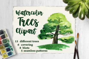Watercolor Trees Clipart and Illustrations