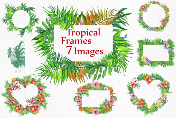 Watercolor Tropic Frames Clipart Tropical Leaves Illustrations