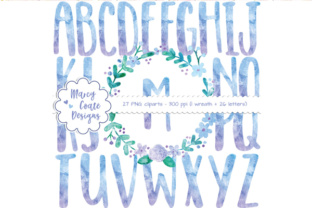 Watercolor Wreath Alphas Clipart – Blue purple Illustrations
