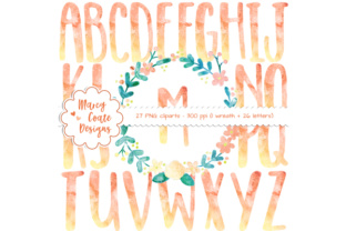 Watercolor Wreath Alphas Clipart – Orange Yellow and Illustrations