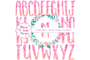 Watercolor Wreath Alphas Clipart – Pink orange Illustrations