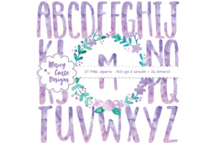 Watercolor Wreath Alphas Clipart – Purple pink and Illustrations