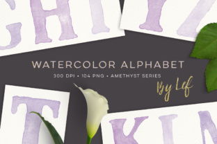 Watercolour Alphabet Clipart Graphics Purple and Lilac Illustrations
